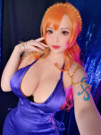 1girl asian asian_female bangles big_breasts brown_eyes busty cleavage cosplay dress hana_bunny huge_breasts light-skinned_female light_skin long_hair looking_at_viewer nami_(one_piece) one_piece orange_hair purple_dress selfie solo solo_female tattoo_on_shoulder wedding_ring white_female rating:Questionable score:38 user:Joey_B_Good