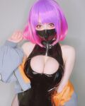 asian cleavage cleavage_cutout cosplay facemask female large_breasts purple_hair short_hair skauramomo rating:Explicit score:33 user:mipaloote