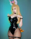 blonde_hair bowsette cleavage cosplay female fishnets leotard nintendo super_mario_bros. thick_thighs rating:Explicit score:31 user:mipaloote