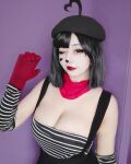 1girl astrydmorne cleavage cosplay female huge_breasts latina mime striped_shirt tagme rating:Explicit score:54 user:mipaloote
