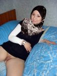 bed breasts female hijab long_hair no_panties pussy solo tagme rating:Explicit score:3 user:RB