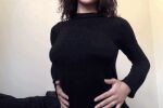 animated black_hair breast_grab breast_squeeze breasts clothed curly_hair exposed_breasts female female_only flashing front_view gif midriff navel navel_piercing nipples shirt_lift short_hair solo solo_female upper_body rating:Explicit score:12 user:bot