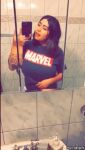 1girl animated bathroom big_breasts black_hair breasts curvy female_only gif latina marisol_perea mirror_selfie navel nipples shirt_lift solo stomach tattoo tongue tongue_out rating:Explicit score:12 user:Radzinsky