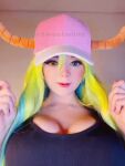 1girl animated baseball_cap black_tank_top bouncing_breasts breasts cleavage collarbone cosplay dragon_horns flashing hat horns indoors kobayashi-san_chi_no_maidragon large_breasts looking_at_viewer lucoa lucoa_(maidragon) nipples one_eye_closed quetzalcoatl real_life solo sweetieline tagme tank_top upper_body video webm wink rating:Explicit score:119 user:freakyguro