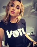 bedroom blonde_hair breasts clothed_female large_breasts lipstick looking_at_viewer selfie sfw shirt solo tara_strong rating:Explicit score:7 user:XXTarastrongXX