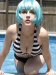 1girl bikini blue_hair breasts cleavage cosplay female female_only neon_genesis_evangelion pale red_eyes rei_ayanami solo solo_female swimming_pool wet youronlydoll rating:Explicit score:5 user:bot