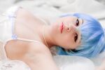 1girl armpits blue_hair breasts cosplay cute lingerie lying lying_down negligee neon_genesis_evangelion pale red_eyes rei_ayanami soft solo youronlydoll rating:Explicit score:1 user:bot