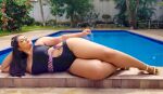 1girl amateur ana_luiza bbw big_breasts brazilian breasts chubby cleavage curvy dark_hair earrings legs long_hair milf model non-nude on_side outdoors parted_lips pool posing sandals sexy solo sunglasses_on_head swimsuit thick thick_thighs wide_hips rating:Questionable score:15 user:Tall_one