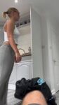 1girl ass ass_jiggle bouncing_ass breasts clothed clothed_female english_text female_focus female_only female_solo glasses jiggle jiggling_ass medium_breasts solo solo_female solo_focus sound talking vertical_video video webm