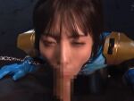 animated asian blowjob brunette censored chained chained_collar closeup clothed costume cum_in mouth faceless_male gif japanese japanese_female jav jav_actress kneeling nipples on_knees small_breasts throatpie top_down twitching umi_oikawa