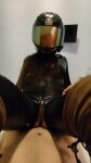 agv animated brown_boots catsuit fetish gif helmet high_boots leather leather_suit male_pov pov sex thigh_boots