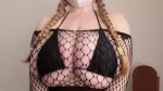 1girl big_breasts bikini bikini_top blonde_hair bouncing_breasts braided_twintails female fishnets huge_breasts large_breasts light-skinned_female mask pale-skinned_female soft_kittn solo solo_female tagme webm