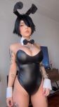 1girl bigger_than expected black_hair bowtie breasts bunny_ears bunny_girl cleavage cmiiu cuffs eyepatch female female_only female_solo leotard looking_at viewer necklace onlyfans piercing short_hair solo solo_female sound tagme tattoo under_promise;over deliver video watermark webm