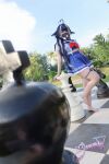 1girl ahoge blue_hair cosplay feet female legs outside sailor_uniform shylily skirt thighs toes virtual_youtuber vtuber xanzera yuusachii