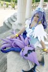 boots breasts chouzuki_maryou cosplay dress female high_heels huge_breasts long_hair purple_hair solo tiara watermark