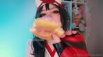 cosplay dildo dildo_in_mouth donut fellatio food_play handjob kiriko_(overwatch_2) light-skinned_female light-skinned_male light_skin looking_at_viewer overwatch rynkerbelle sound split_screen sucking_dildo tiktok webm white_dildo