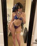 bikini cleavage cosplay genshin_impact mangoloo mona_(genshin_impact) selfie small_breasts
