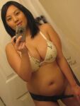 asian big_breasts black_panties bra busty camera looking_at_viewer medium_breasts mirror mirror_selfie panties photo printed_bra selfie source_request white_bra