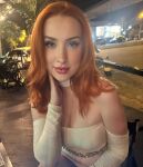 1girl cleavage clothed date female female_only ginger pov_date pov_eye contact public solo solo_female tagme