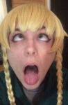 ahegao blonde_hair braided_twintails rolling_eyes tagme tongue_out whiterabbit