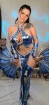 1girl cosplay kitana knee_boots lady_albedo 96 large_breasts light-skinned_female looking_at viewer mortal_kombat mortal_kombat (series) skimpy_clothes solo