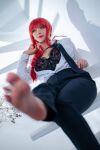 1girl aluctoria black_bikini chainsaw_man cosplay feet feet_focus female female_only legs lingerie long_hair makima makima_(chainsaw man) red_hair semi-nude solo solo_female