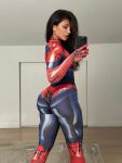 1girl ass big_ass black_hair breasts clothed clothed_female cosplay female female_focus female_only female_solo long_hair looking_back small_breasts solo solo_female solo_focus spider-man