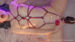 1girl animal_dildo areolae breasts creamy_spot cum cum_in_pussy cum_on_face cumshot fake_cum female horsecock_dildo light-skinned_female light_skin nipples solo tagme tied webm white white_female