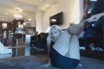 blonde_hair dress gif haley_ryder high_heels no_panties presenting pussy splits spread_legs