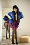 1girl ass ass_focus black_hair cosplay doggy_position doggystyle komi-san_wa komyushou desu komi_shouko legs long_hair miniskirt pantyhose sawaka_cosplay skirt solo