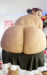 1girl ass bedroom bent_over big_ass bottomless brown_hair brunette cellulite completely_nude female female_focus female_only female_solo hair_bun hair_up highlights latina looking_at viewer looking_back nixlynka nude onlyfans presenting_ass red_hair skirt skirt_down solo text thick topless watermark