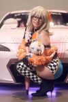 1girl ass ass_focus bare_shoulders blonde_hair cosplay female female_only glasses gumbun looking_at viewer marimari_en parted_lips race_queen solo squatting thick thick_ass thick_thighs thighs virtual_youtuber vtuber