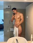1boy abs ass black_hair brownboyfit convenient_censoring gay iphone male male_only muscular_male navel nipples pectorals phone solo solo_male sourced towel twitter