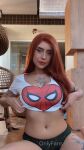 1girl black_panties breasts cmiiu cosplay crop_top female female_focus female_only female_solo ginger looking_at viewer mary_jane watson midriff nipple_piercing nipples onlyfans pierced_nipples piercing red_hair shirt_lift solo solo_female sound spider-man_(series) tagme tattoo video watermark webm wink