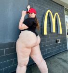 1girl ass ass_focus bbw big_ass big_butt booty_shorts bubble_butt caucasian cellulite chubby clothed curvy dat_ass employee eyelashes fat_ass female from_behind full_lips gigantic_ass hat huge_ass large_ass legs looking_at viewer looking_back massive_ass mcdonald's mia_dior milf non-nude outside pawg ponytail pornstar posing presenting_ass red_hair short_shorts shorts sourced standing thick thick_ass thick_thighs twitter wide_hips