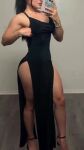 1girl animated annettevvv big_ass black_dress female female_only high_heels muscular_female solo split_dress tagme thick_thighs webm