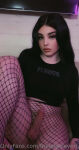 angelvioletxo black_hair bottomless couch erection feminine fishnets lipstick long_hair looking_at viewer makeup on_couch onlyfans penis sitting solo sweater testicles text transgender trap watermark