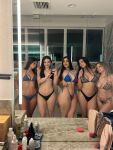 5girls ass bikini breasts brown_hair clothed clothed_female female female_focus female_only female_solo looking_at viewer medium_breasts mirror mirror_selfie multiple_girls onlyfans phone selfie sophie_rain watermark