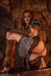 1girl aela_the huntress breasts breasts_out cosplay cosplayer kalinka_fox kalinkafox long_hair no_bra skyrim