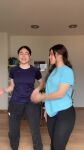 2girls ass_jiggle black_hair brown_hair clothed clothed_female female female_focus female_only jiggle jiggling_ass long_hair looking_at viewer looking_back medium_breasts multiple_girls music sound vertical_video video webm