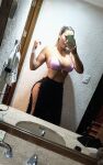 1girl bathroom big_breasts bikini blonde_hair breasts busty cellphone cleavage female female_only highres large_breasts latina legs looking_at viewer mexican mexico mirror mirror_selfie navel ponytail reflection sarong selfie sensual sexy smartphone solo thighs toned voluptuous