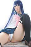 asian blue_hair breasts cosplay danganronpa female long_hair sayaka_maizono skirt solo thighhighs