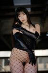 1girl asian asian_female bottomless breasts brown_hair female female_only fishnet_stockings japanese japanese_female jav large_breasts leather_corset leather_gloves long_hair necklace nipples oda_asuka photo pubic_hair solo straight_hair