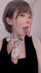 1girl ahegao asian asian_female brown_hair female female_only long_tongue open_mouth short_hair solo sound tagme video webm