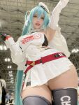 1girl armpits asian blue_hair cosplay female_focus green_hair hatsune_miku highres long_hair miniskirt panties real_life skirt solo thick_thighs thighs underwear white_panties white_skirt