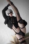 1boy cosplay femboy gay leg_up male male_only nier:_automata non-nude shunsukecos solo solo_male sourced standing standing_on one leg white_hair yorha_9s