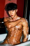 1boy abs asian asian_male bathtub black_hair gay in_water korean korean_male male male_only muscular_male nipples pectorals sakarin_exe soap solo solo_male sourced twitter wet
