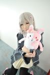asian breasts chiaki_nanami cosplay danganronpa female grey_hair long_hair solo