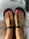 black_shoes feet foot_fetish pink_nail polish pink_nails sandals t-strap