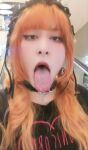 ahegao chocker goth oral_insinuation oral_invitation public red_hair solo solo_female solo_focus tongue tongue_out